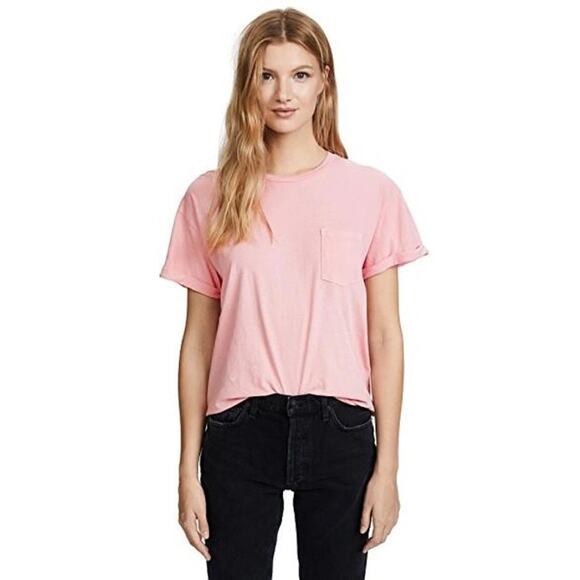 Frame Denim Pink Slouchy Crewneck Pocket Short Sleeve Shirt Size Medium - Picture 1 of 7